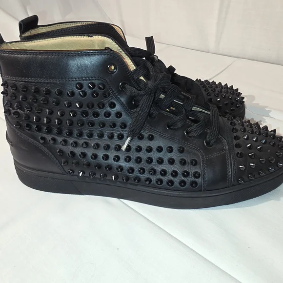 Christian Louboutin Black Spiked Men's High Top Sneakers Mens Sz 44/ 11 - Picture 1 of 8
